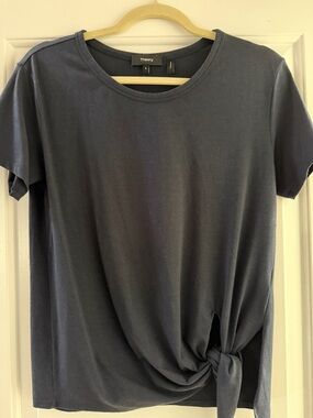 Theory Navy Short-Sleeve Tee with Side Knot